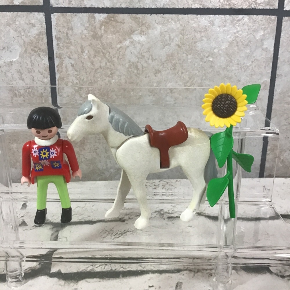 Playmobil Figures Lot Tall Sunflower Horse With Saddle Woman In Sweater 3Pcs Flw